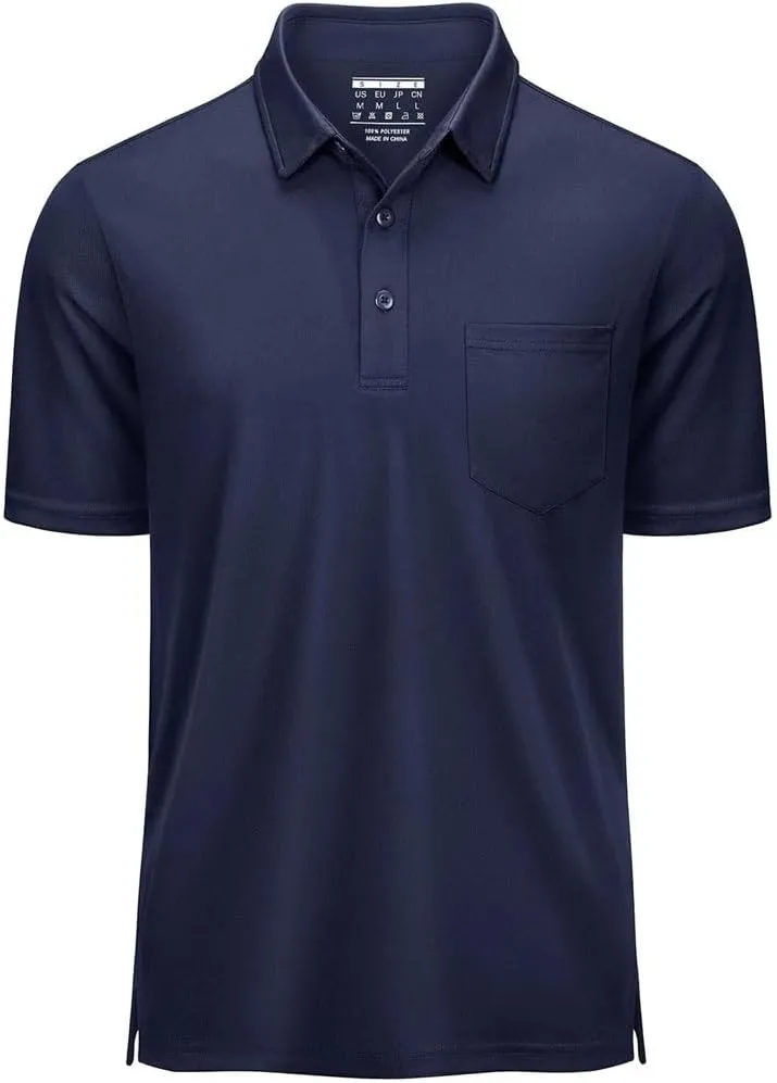 Men's Golf Polo Shirts Short Sleeve Quick Dry Lightweight T-Shirts Chest Pocket Breathable Tops