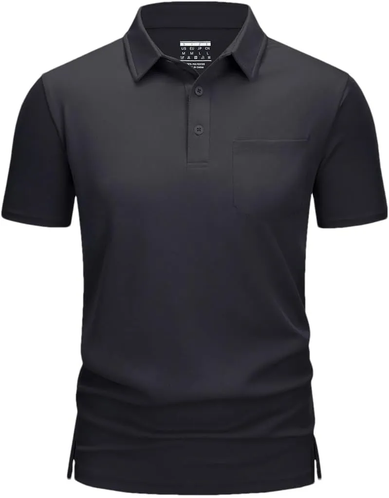 Men's Golf Polo Shirts Short Sleeve Quick Dry Lightweight T-Shirts Chest Pocket Breathable Tops