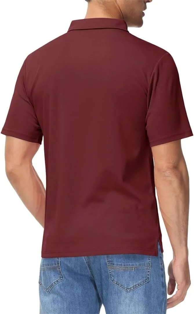Men's Golf Polo Shirts Short Sleeve Quick Dry Lightweight T-Shirts Chest Pocket Breathable Tops