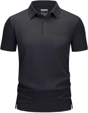 Men's Golf Polo Shirts Short Sleeve Quick Dry Lightweight T-Shirts Chest Pocket Breathable Tops