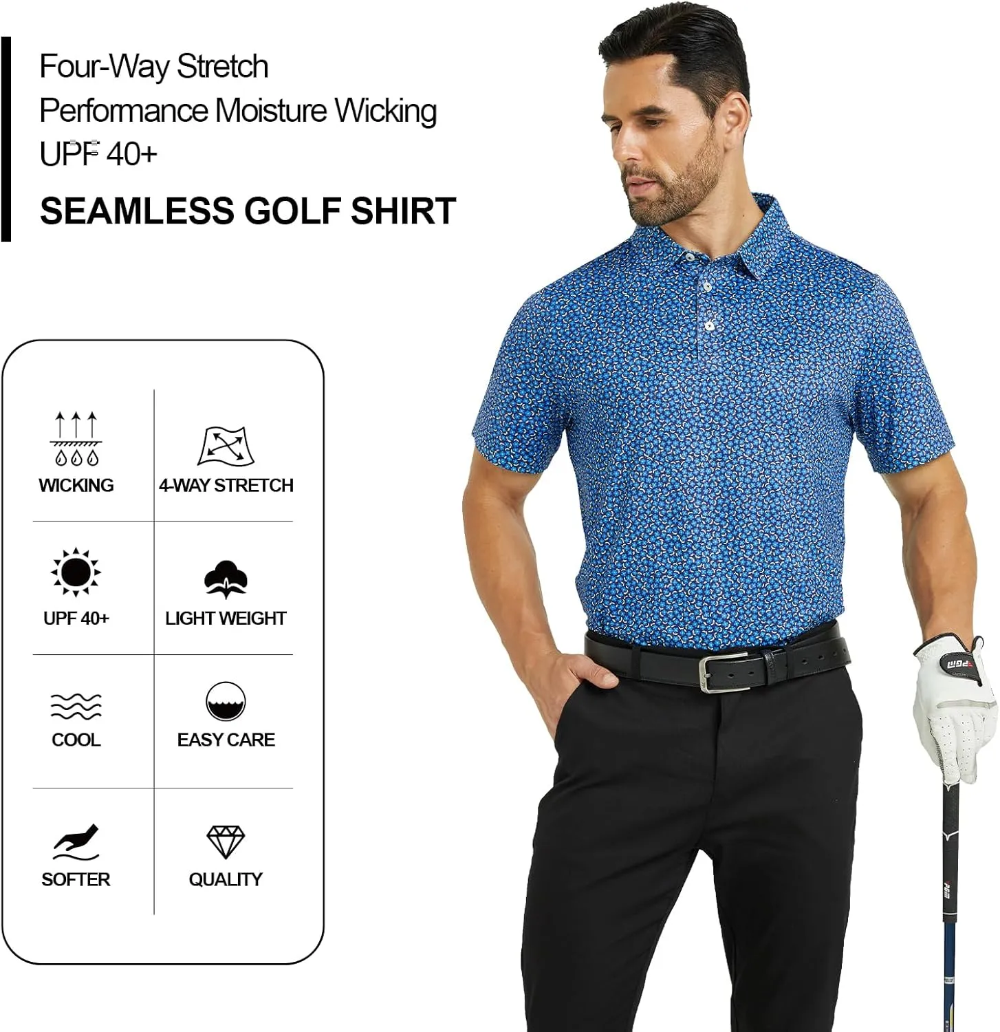 Mens Golf Shirt Seamless Mens Polo Shirts Fashion Print Mens Golf Polo Short Sleeve Dry Fit Golf Shirts for Men