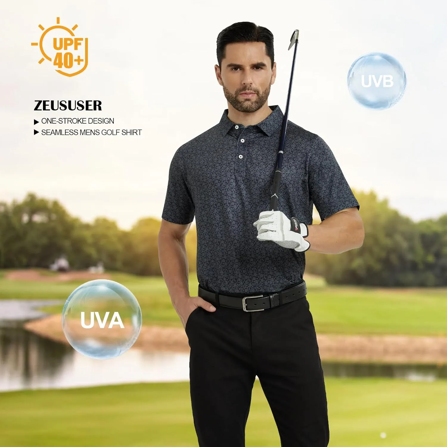 Mens Golf Shirt Seamless Mens Polo Shirts Fashion Print Mens Golf Polo Short Sleeve Dry Fit Golf Shirts for Men