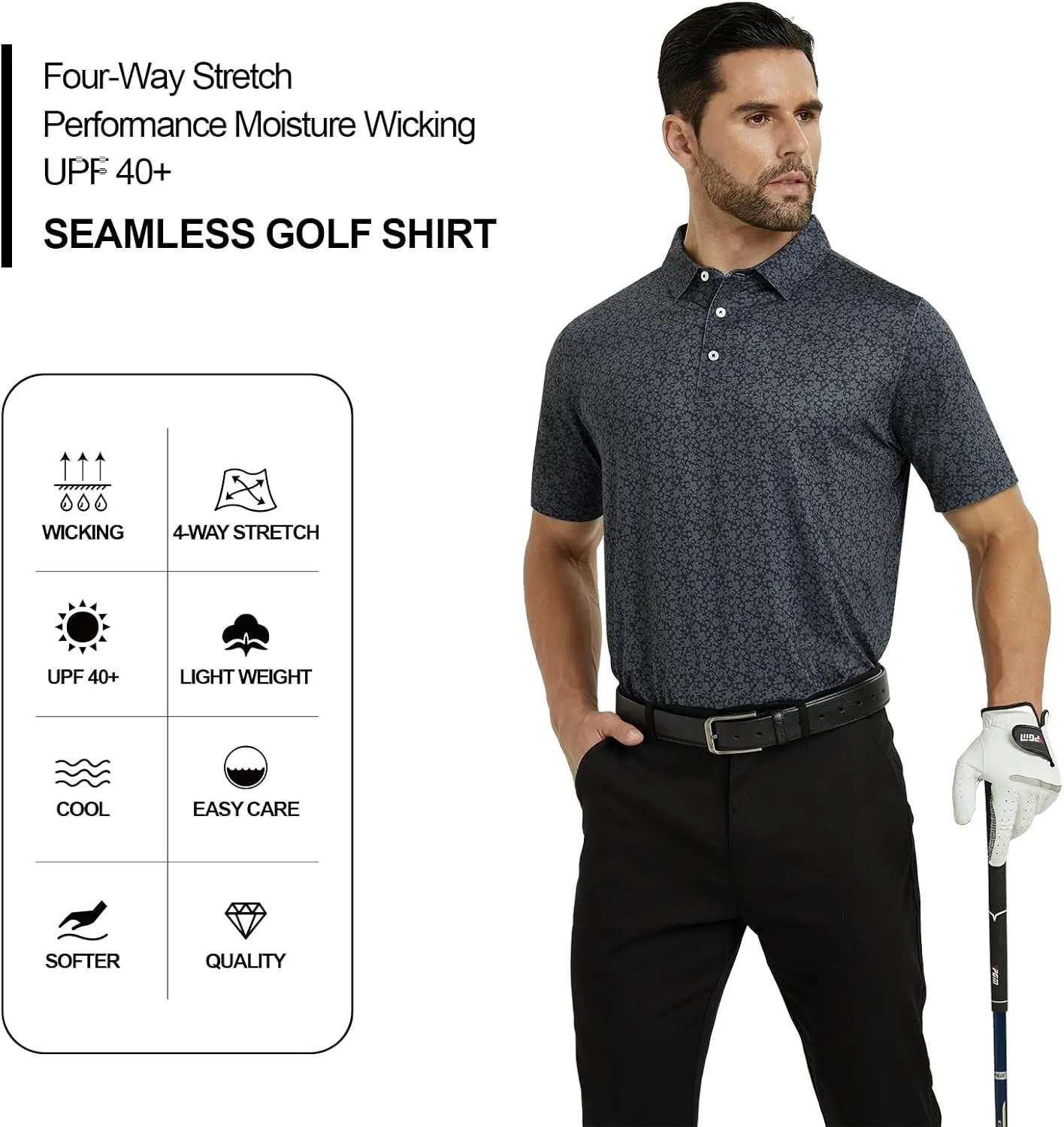 Mens Golf Shirt Seamless Mens Polo Shirts Fashion Print Mens Golf Polo Short Sleeve Dry Fit Golf Shirts for Men