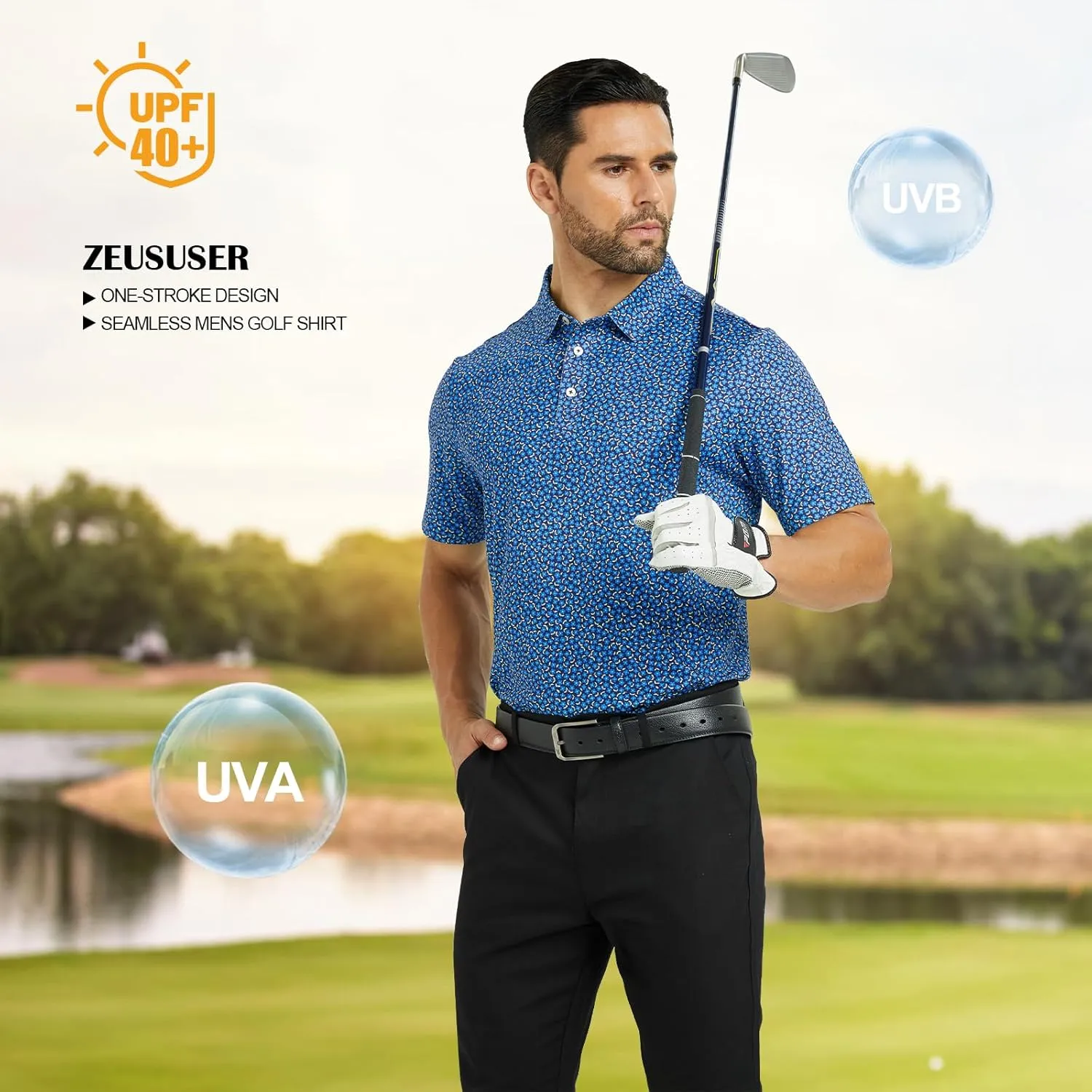 Mens Golf Shirt Seamless Mens Polo Shirts Fashion Print Mens Golf Polo Short Sleeve Dry Fit Golf Shirts for Men