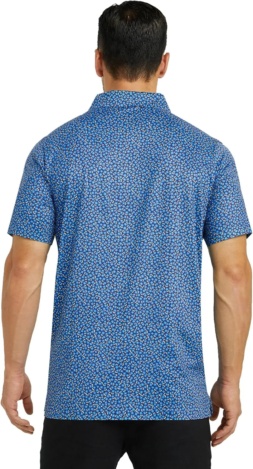 Mens Golf Shirt Seamless Mens Polo Shirts Fashion Print Mens Golf Polo Short Sleeve Dry Fit Golf Shirts for Men