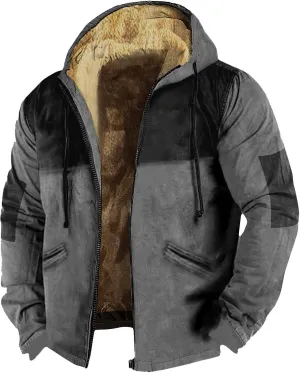 Mens Hoodies Zip Up Fleece Jacket Thick Retro Flag Print Hoodie Sherpa Lined Winter Coat Fall Fashion Hoodie