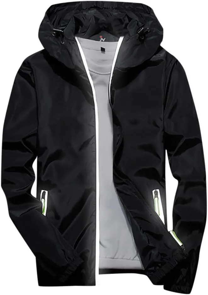 Men's Jacket Fashion Rain Jacket Windbreaker Lightweight Shell Raincoat With Hood Golf Hiking Travel, M-7XL
