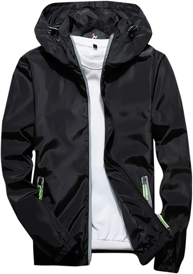 Men's Jacket Fashion Rain Jacket Windbreaker Lightweight Shell Raincoat With Hood Golf Hiking Travel, M-7XL