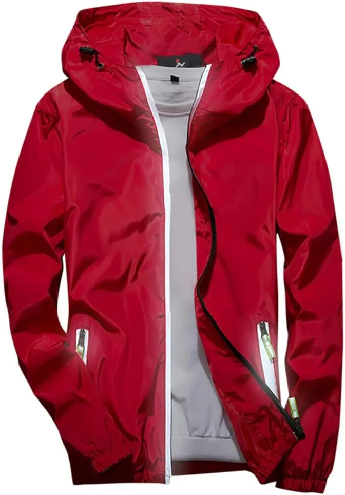 Men's Jacket Fashion Rain Jacket Windbreaker Lightweight Shell Raincoat With Hood Golf Hiking Travel, M-7XL