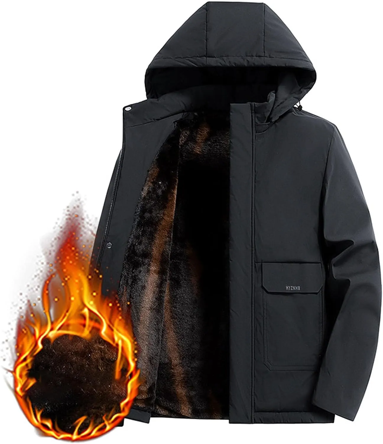 Mens Jacket Relaxed Fit Oversize Fleece Hooded Jacket Tactical Rain Jackets Fleece Lined Hooded Casual Coat for Men