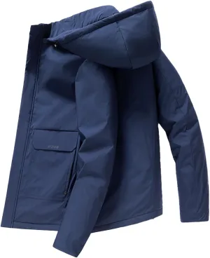 Mens Jacket Relaxed Fit Oversize Fleece Hooded Jacket Tactical Rain Jackets Fleece Lined Hooded Casual Coat for Men