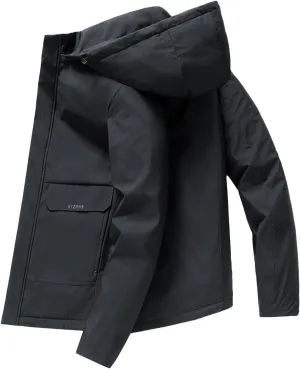 Mens Jacket Relaxed Fit Oversize Fleece Hooded Jacket Tactical Rain Jackets Fleece Lined Hooded Casual Coat for Men
