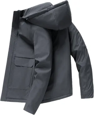 Mens Jacket Relaxed Fit Oversize Fleece Hooded Jacket Tactical Rain Jackets Fleece Lined Hooded Casual Coat for Men