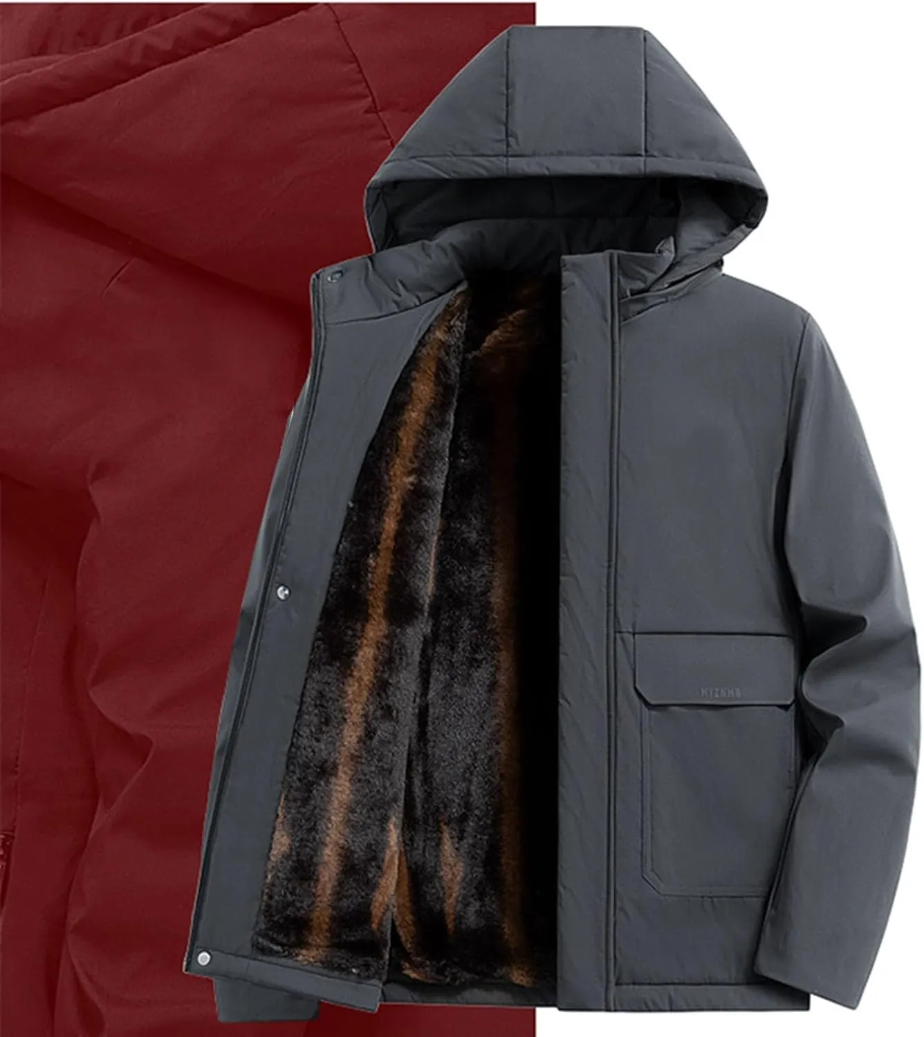 Mens Jacket Relaxed Fit Oversize Fleece Hooded Jacket Tactical Rain Jackets Fleece Lined Hooded Casual Coat for Men