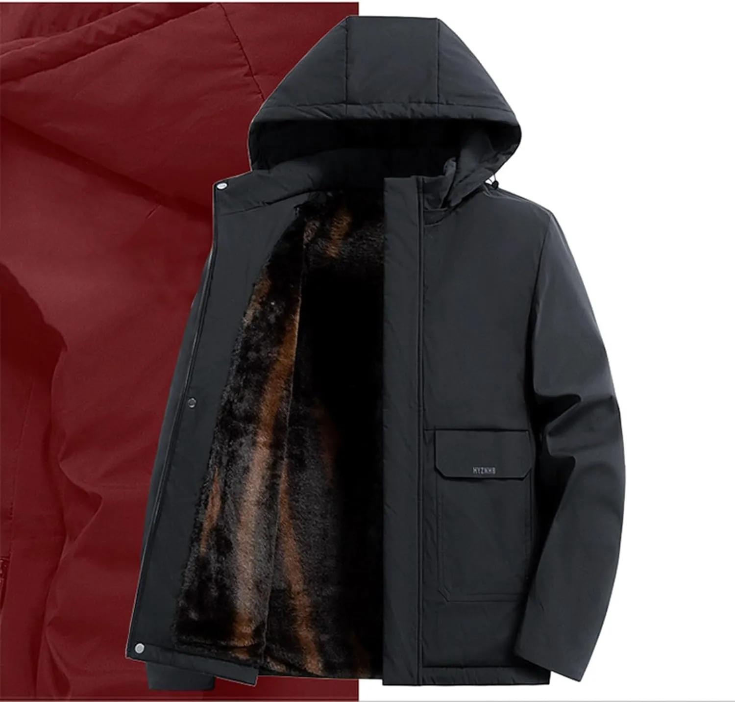 Mens Jacket Relaxed Fit Oversize Fleece Hooded Jacket Tactical Rain Jackets Fleece Lined Hooded Casual Coat for Men