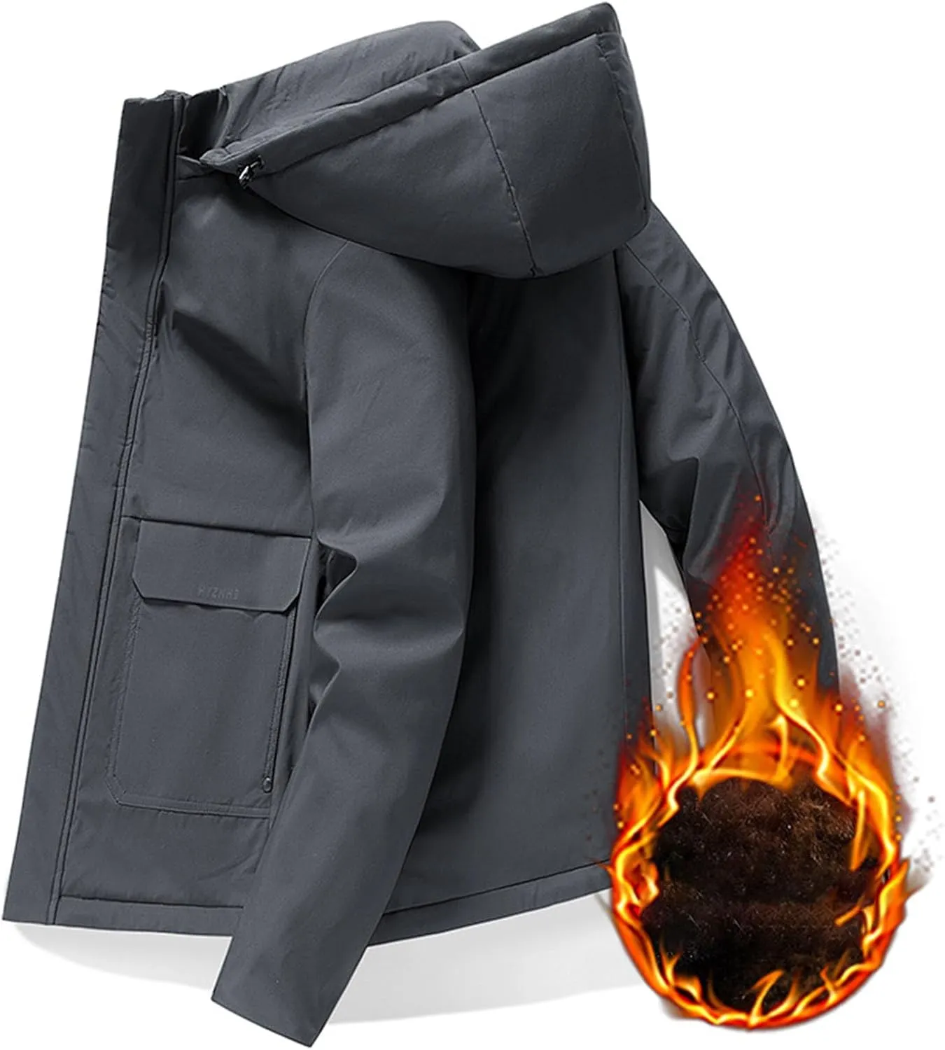 Mens Jacket Relaxed Fit Oversize Fleece Hooded Jacket Tactical Rain Jackets Fleece Lined Hooded Casual Coat for Men