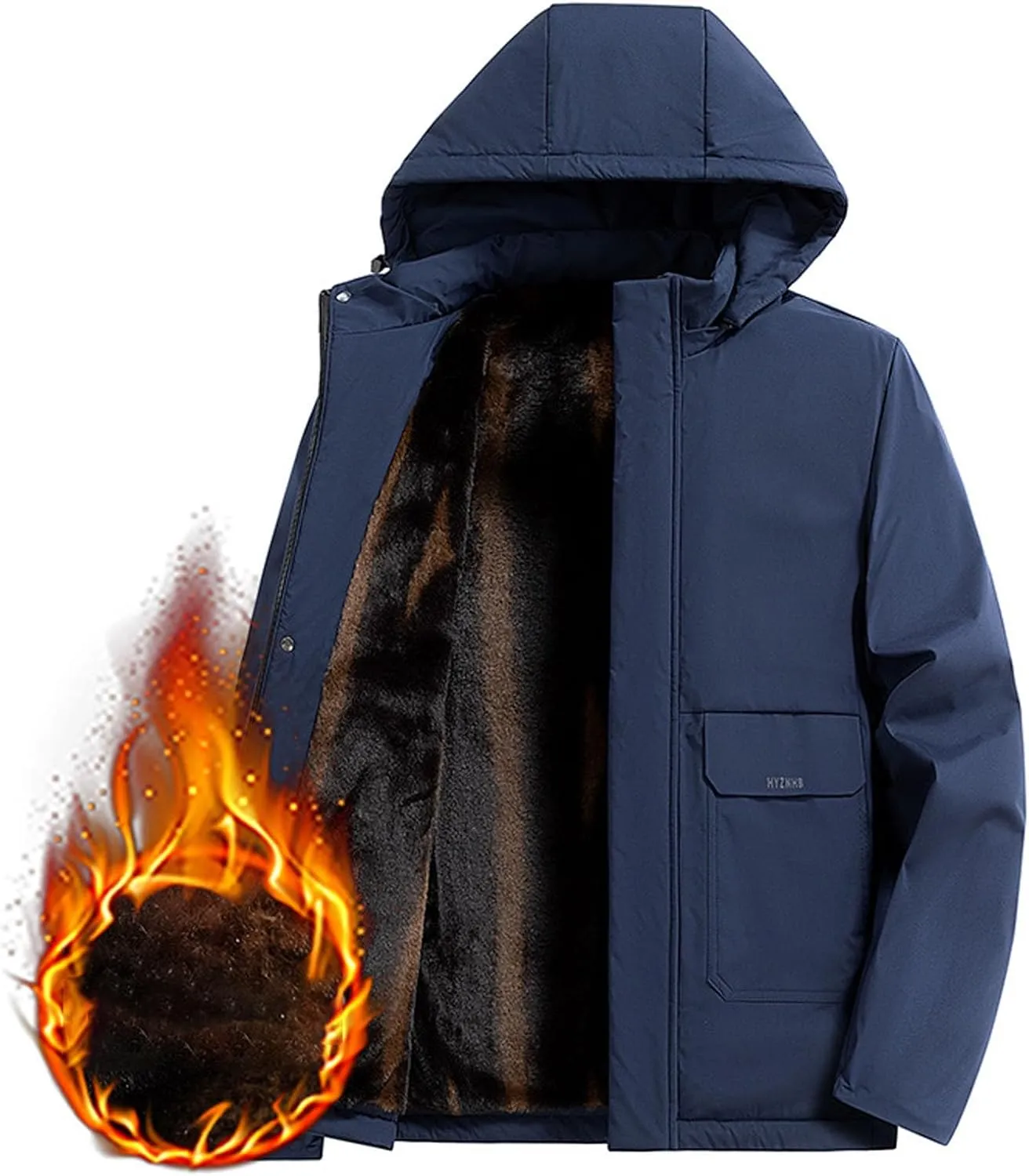 Mens Jacket Relaxed Fit Oversize Fleece Hooded Jacket Tactical Rain Jackets Fleece Lined Hooded Casual Coat for Men