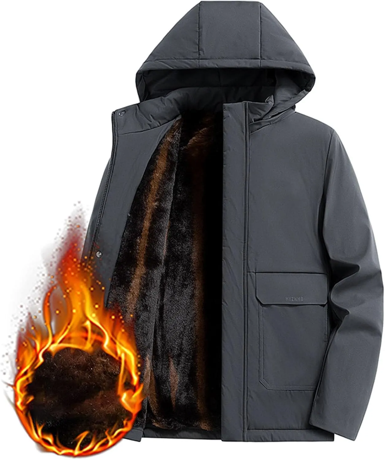 Mens Jacket Relaxed Fit Oversize Fleece Hooded Jacket Tactical Rain Jackets Fleece Lined Hooded Casual Coat for Men