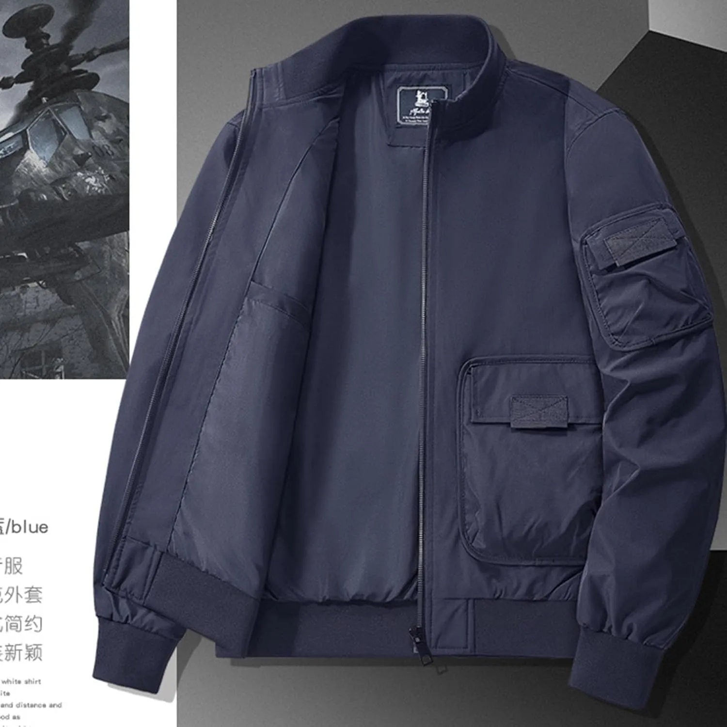 Mens Jacket Thick Thermal Cotton Softshell Jacket Solid Color Retro Flight Jacket Hooded Jacket Lined Rain Shell Jacket