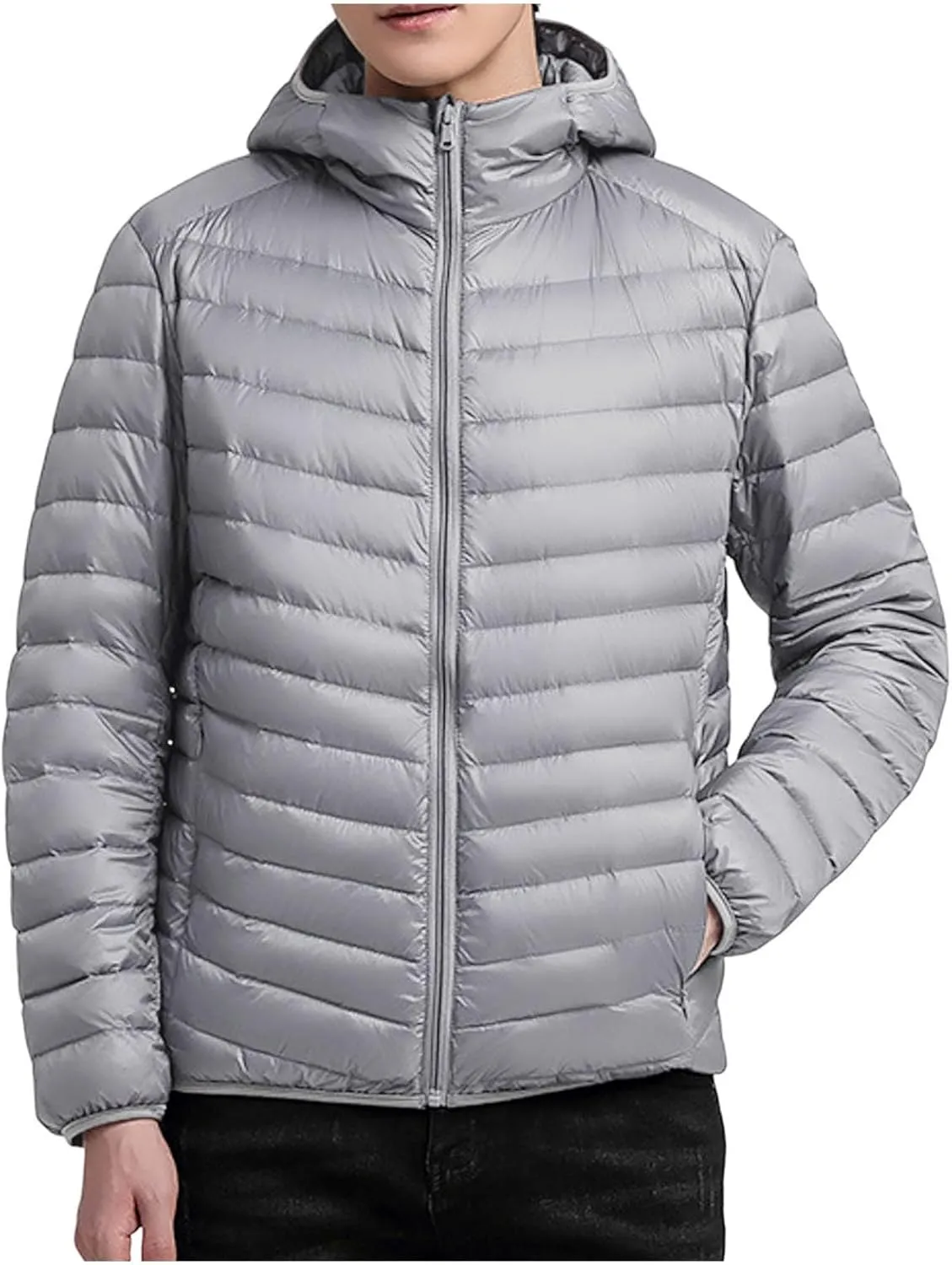 Mens Jackets Casual Spring Fall Warm Winter Padded Coats Outdoor Hooded Jacket Fleece Lined Coat Zip Up Coat with Pocket
