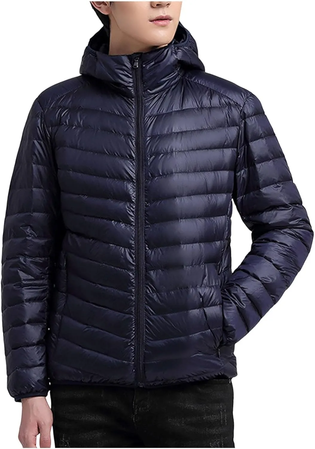 Mens Jackets Casual Spring Fall Warm Winter Padded Coats Outdoor Hooded Jacket Fleece Lined Coat Zip Up Coat with Pocket
