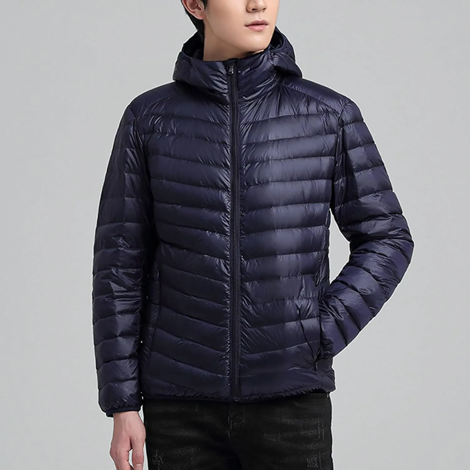 Mens Jackets Casual Spring Fall Warm Winter Padded Coats Outdoor Hooded Jacket Fleece Lined Coat Zip Up Coat with Pocket
