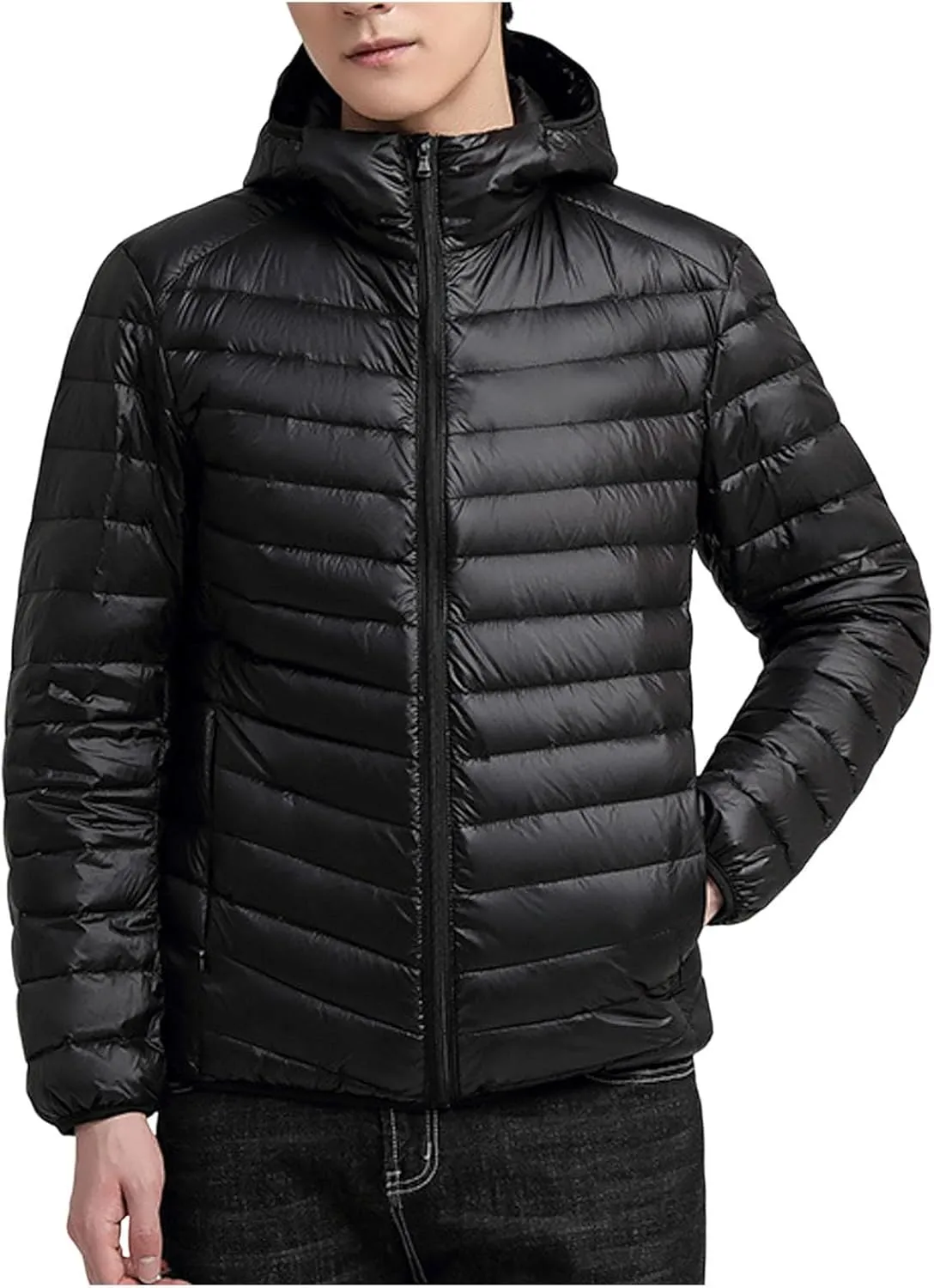 Mens Jackets Casual Spring Fall Warm Winter Padded Coats Outdoor Hooded Jacket Fleece Lined Coat Zip Up Coat with Pocket