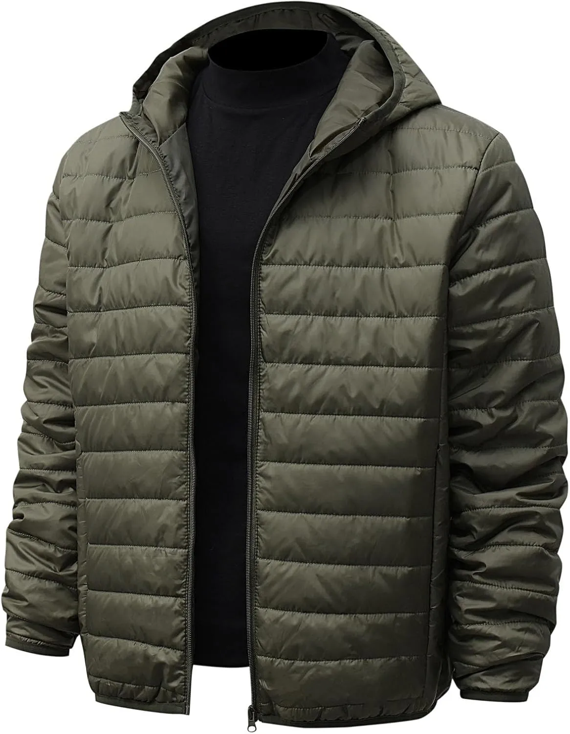 Mens Jackets Casual Spring Fall Warm Winter Padded Coats Outdoor Hooded Jacket Fleece Lined Coat Zip Up Coat with Pocket