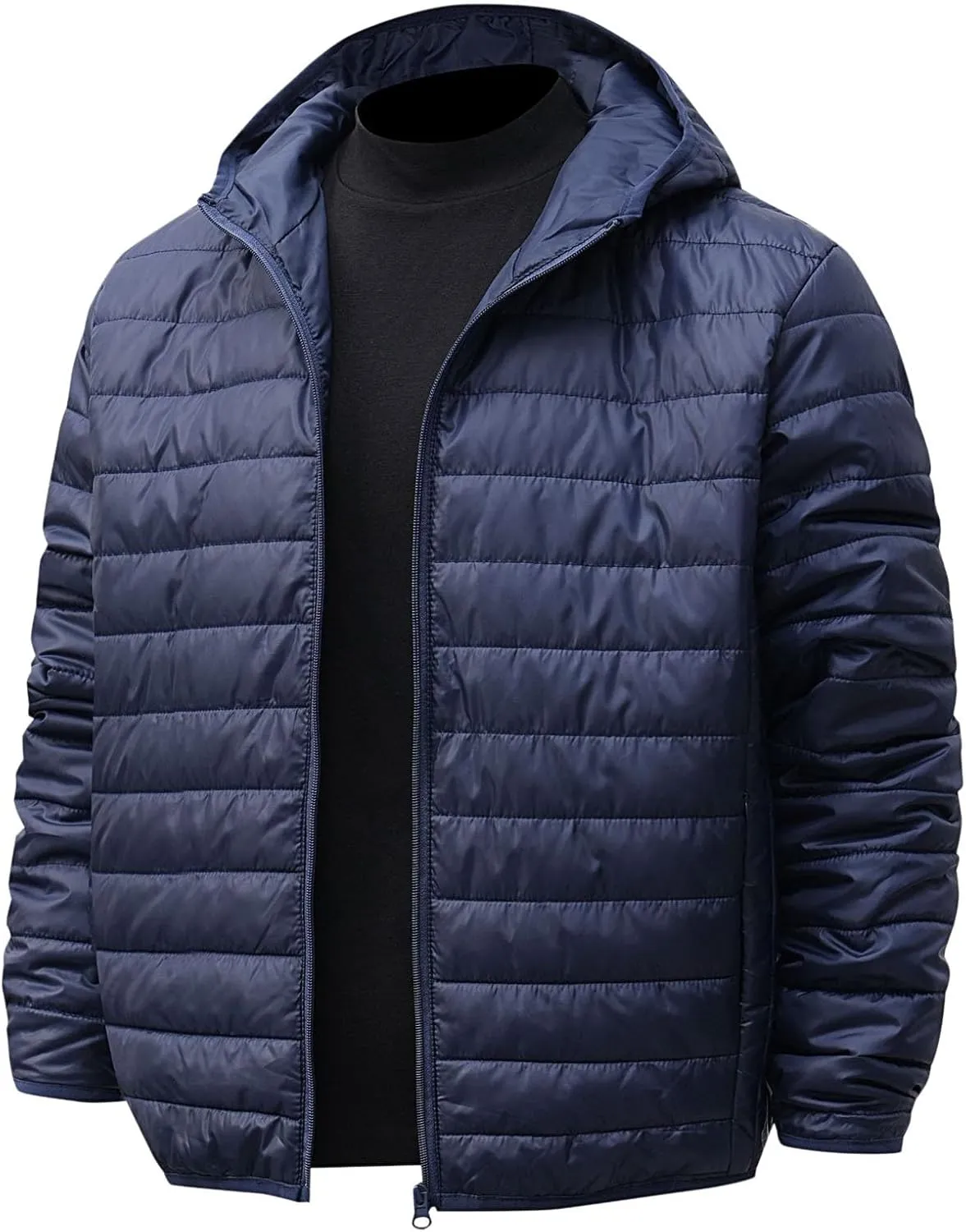 Mens Jackets Casual Spring Fall Warm Winter Padded Coats Outdoor Hooded Jacket Fleece Lined Coat Zip Up Coat with Pocket