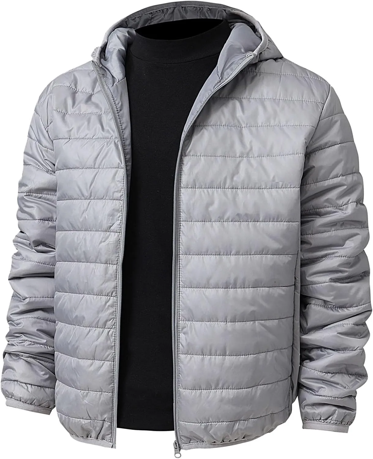 Mens Jackets Casual Spring Fall Warm Winter Padded Coats Outdoor Hooded Jacket Fleece Lined Coat Zip Up Coat with Pocket