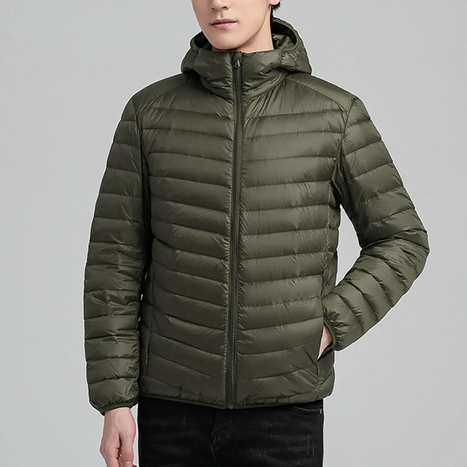 Mens Jackets Casual Spring Fall Warm Winter Padded Coats Outdoor Hooded Jacket Fleece Lined Coat Zip Up Coat with Pocket