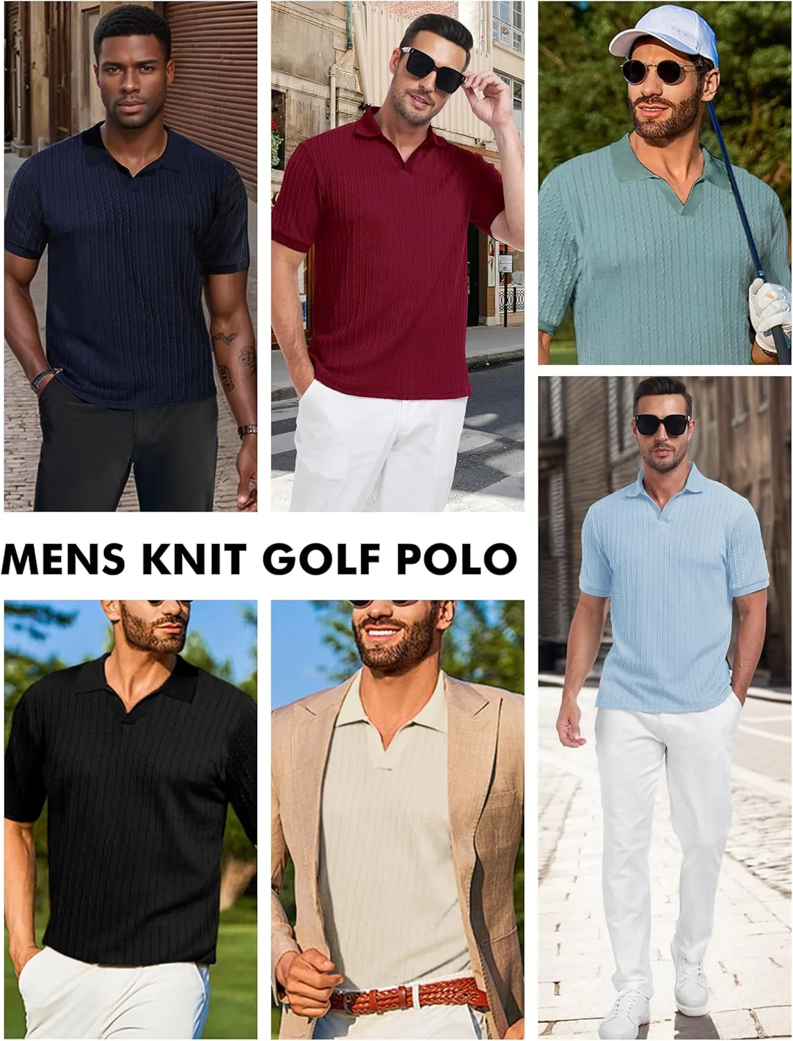 Mens Knit Polo Shirts Casual Stylish V Neck Short Sleeve Sweater Polo Knitted Textured Johnny Collar Tops Fashion 2025