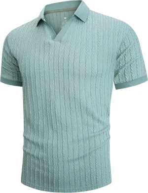 Mens Knit Polo Shirts Casual Stylish V Neck Short Sleeve Sweater Polo Knitted Textured Johnny Collar Tops Fashion 2025