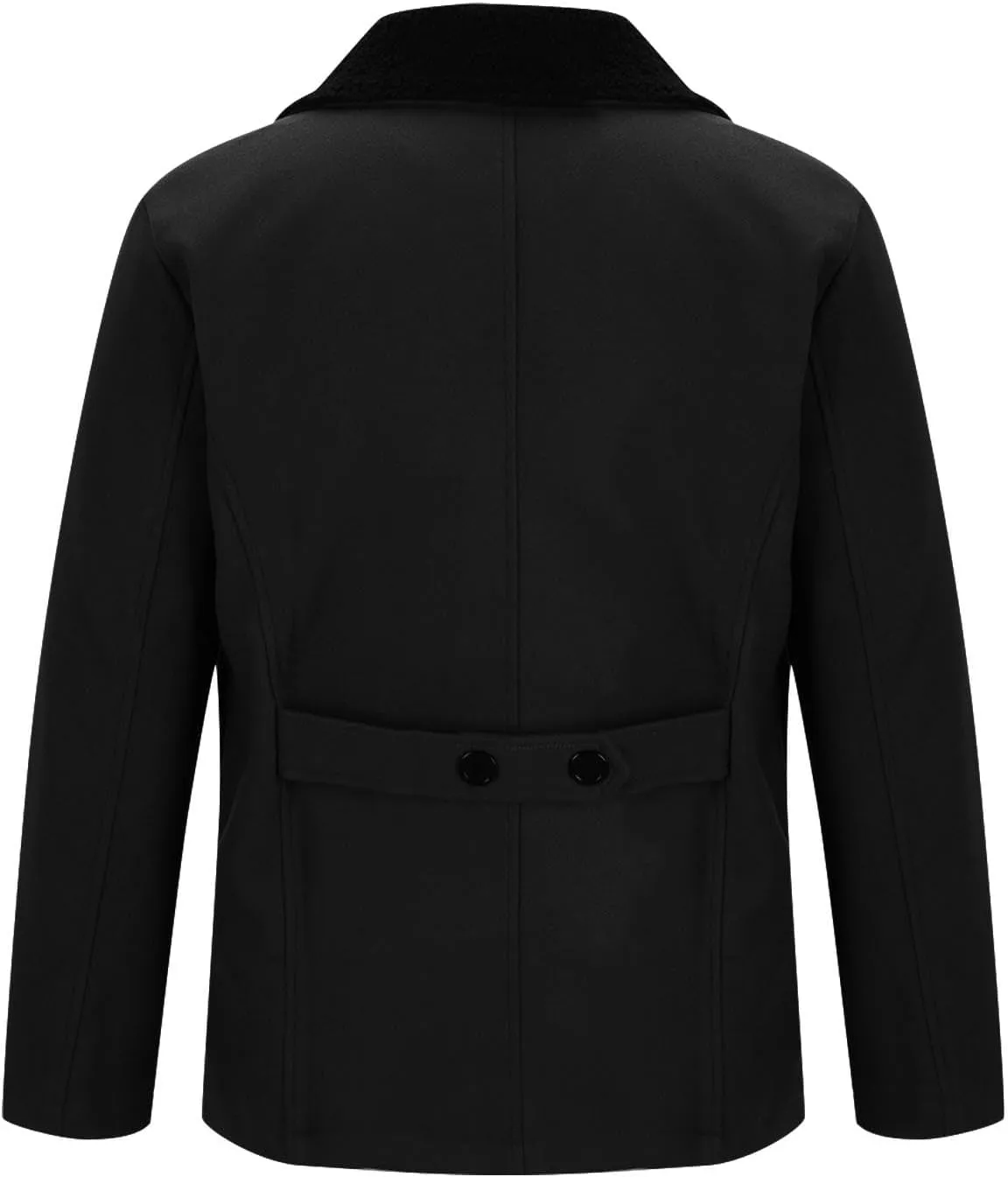 Mens Lapel Double Breasted Trench Coat Winter Warm Business Short Pea Coats Faux Fur Collar Overcoat Open Front Cardigan Coat