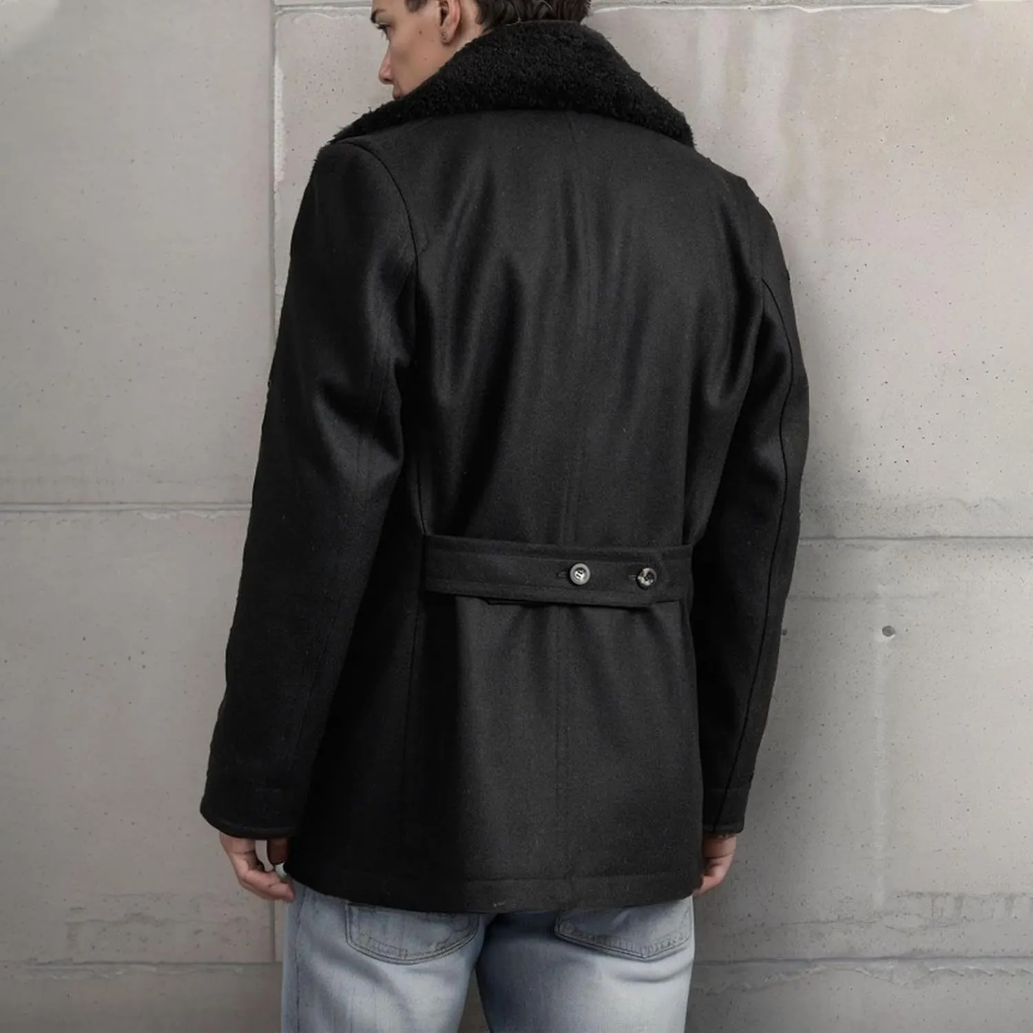 Mens Lapel Double Breasted Trench Coat Winter Warm Business Short Pea Coats Faux Fur Collar Overcoat Open Front Cardigan Coat