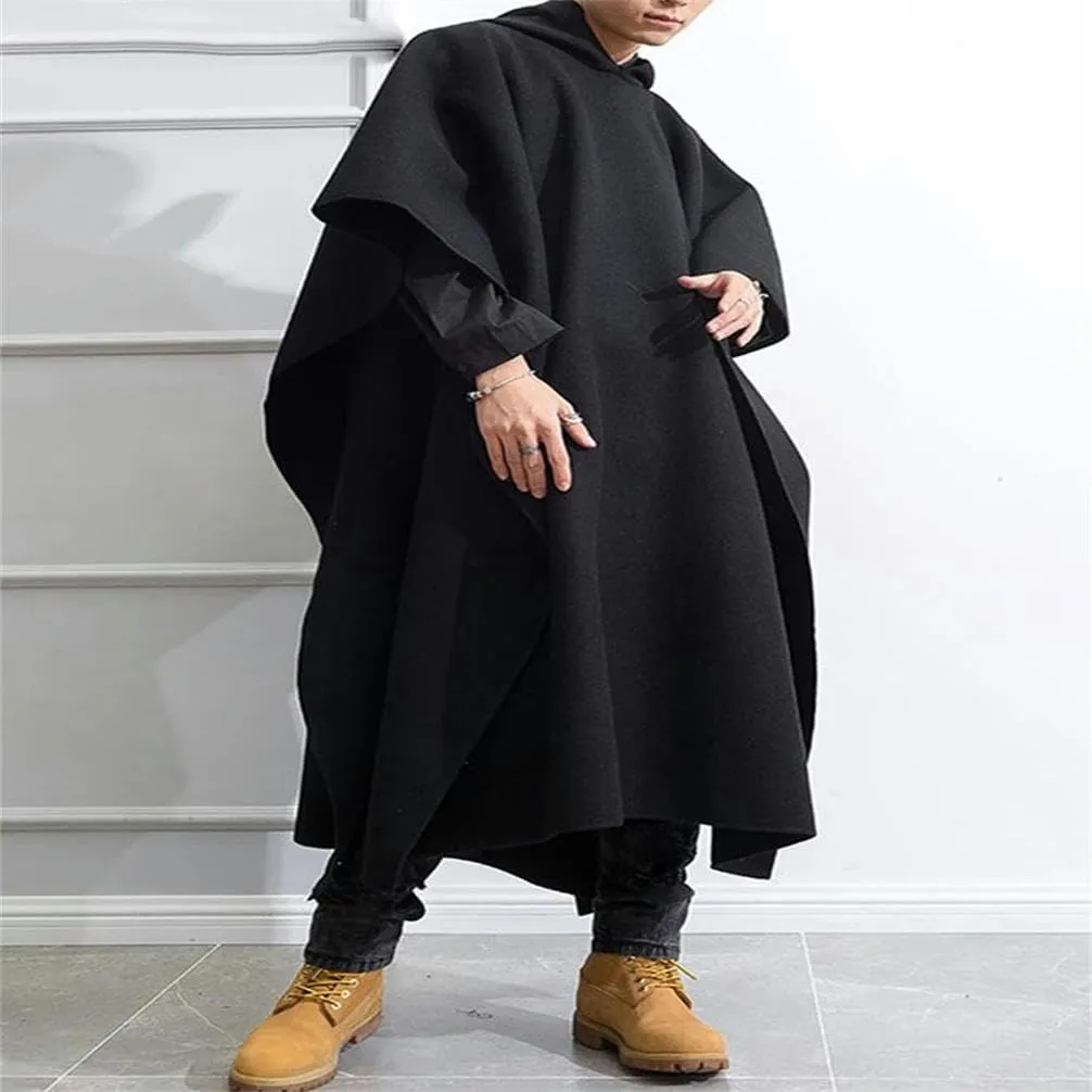 Men's Loose Coats Irregular Hooded Cloak Autumn Winter Male Long Sleeve Trench Retro Outwear Jackets