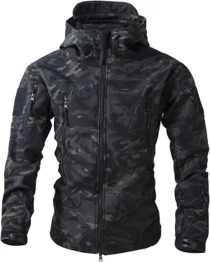Men's Military Tactical Jackets Camo Hooded Softshell Jacket Outdoor Hunting Hiking Coat Winter Waterproof Windbreaker