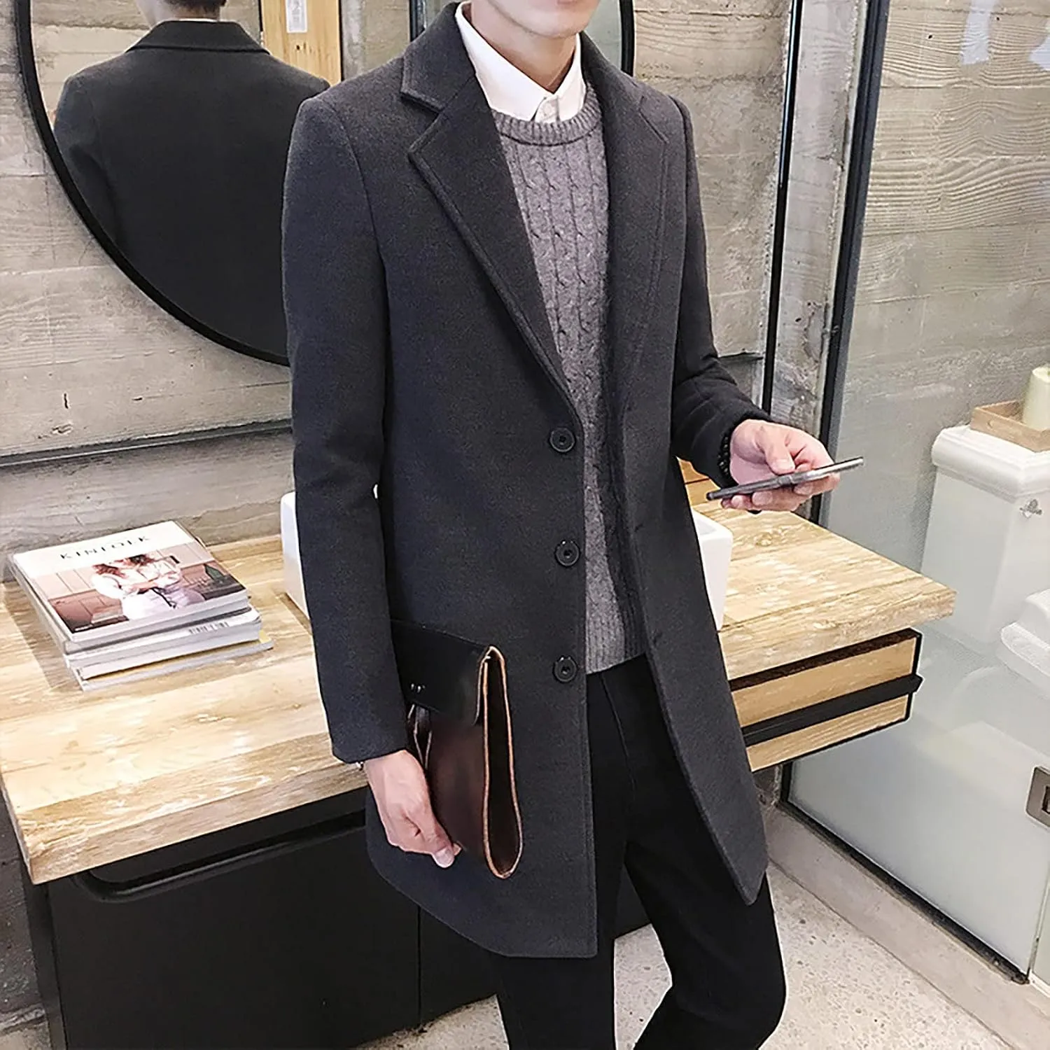 Men's Peacoat Casual Long Trench Coat Single Breasted Pea Regular Fit Warm Winter Overcoat Work Dress Jacket, M-5XL