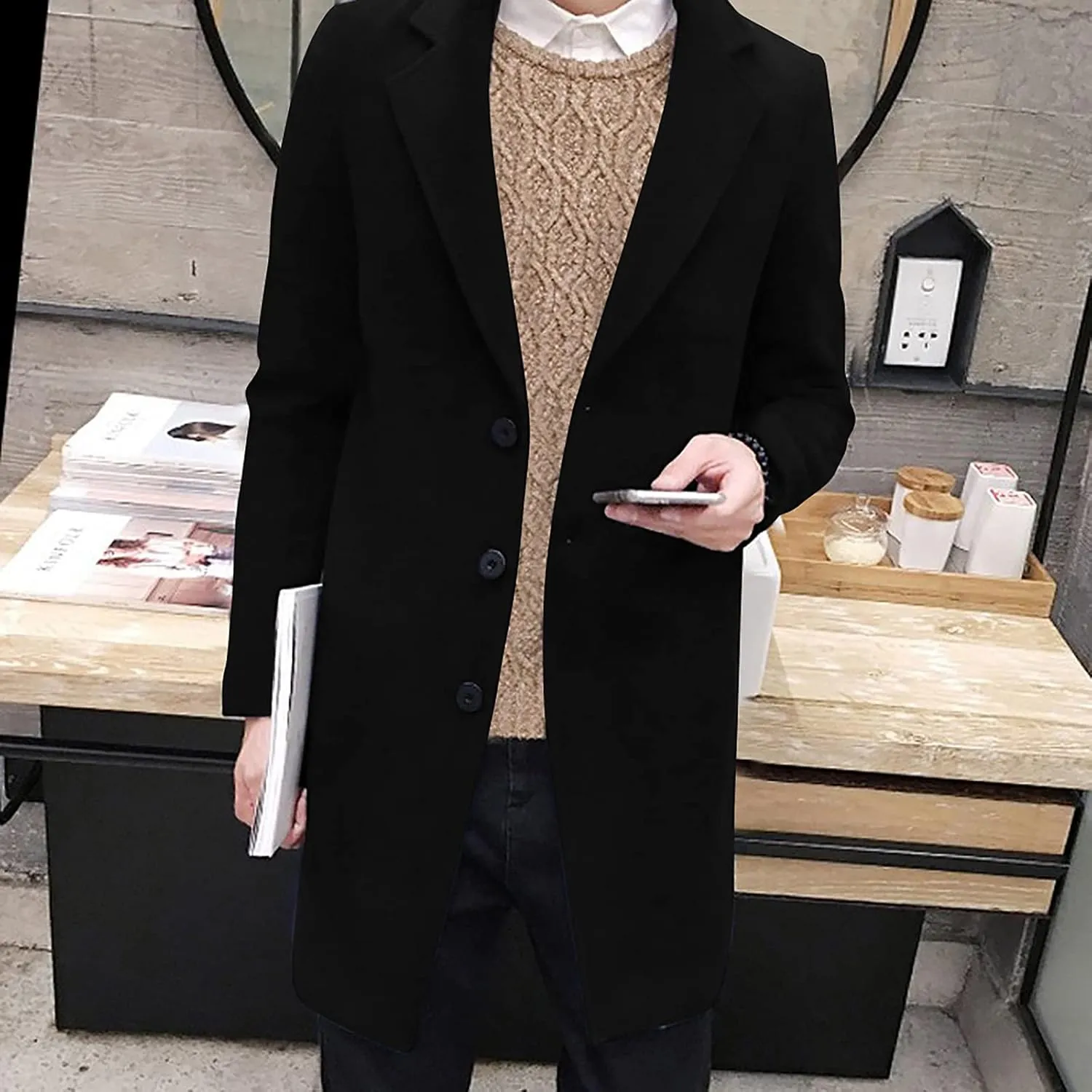 Men's Peacoat Casual Long Trench Coat Single Breasted Pea Regular Fit Warm Winter Overcoat Work Dress Jacket, M-5XL
