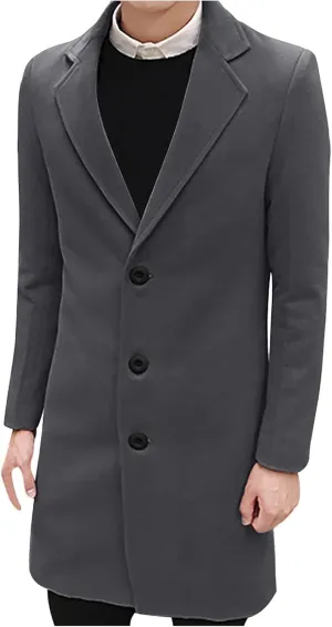 Men's Peacoat Casual Long Trench Coat Single Breasted Pea Regular Fit Warm Winter Overcoat Work Dress Jacket, M-5XL