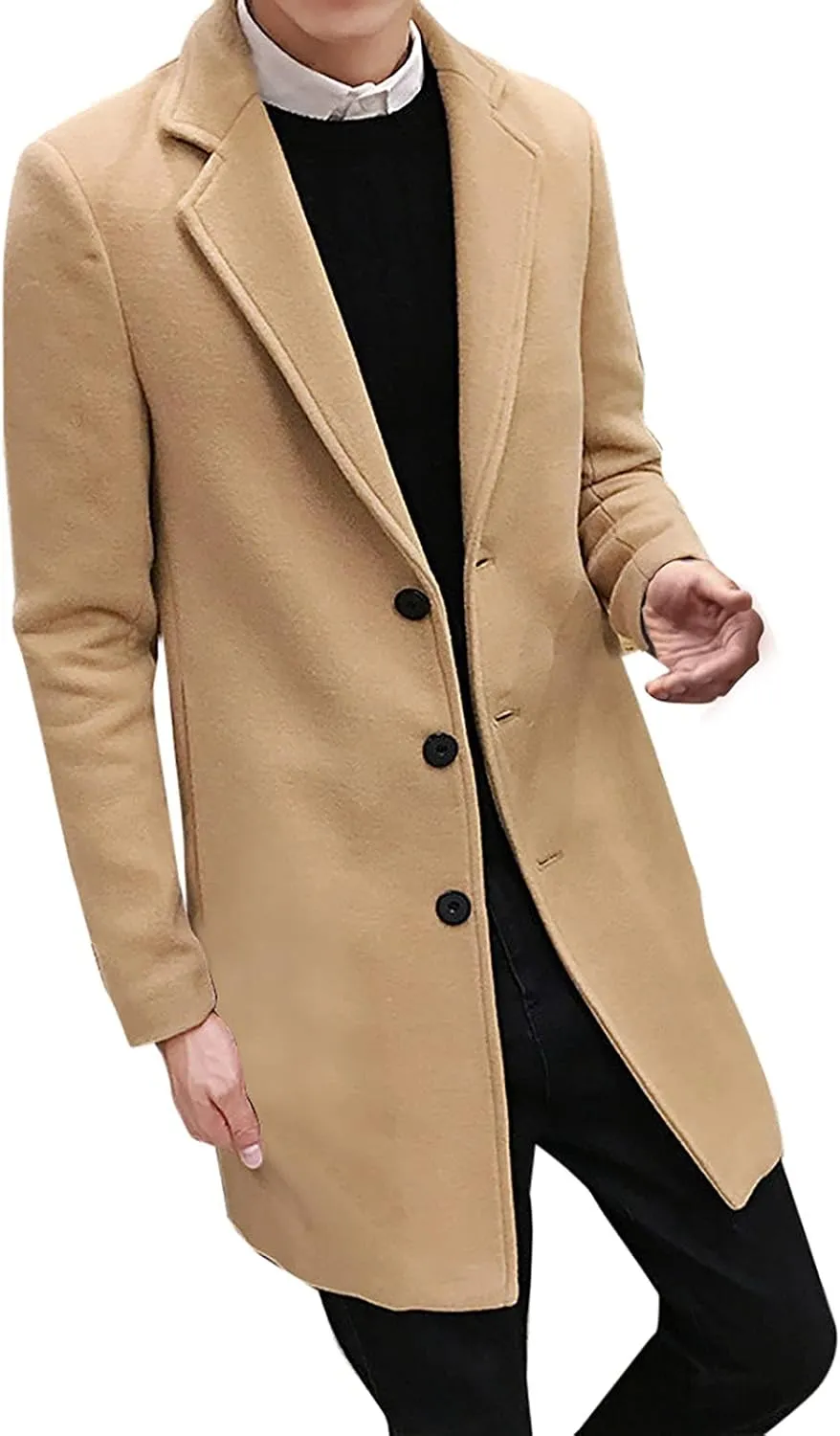 Men's Peacoat Casual Long Trench Coat Single Breasted Pea Regular Fit Warm Winter Overcoat Work Dress Jacket, M-5XL