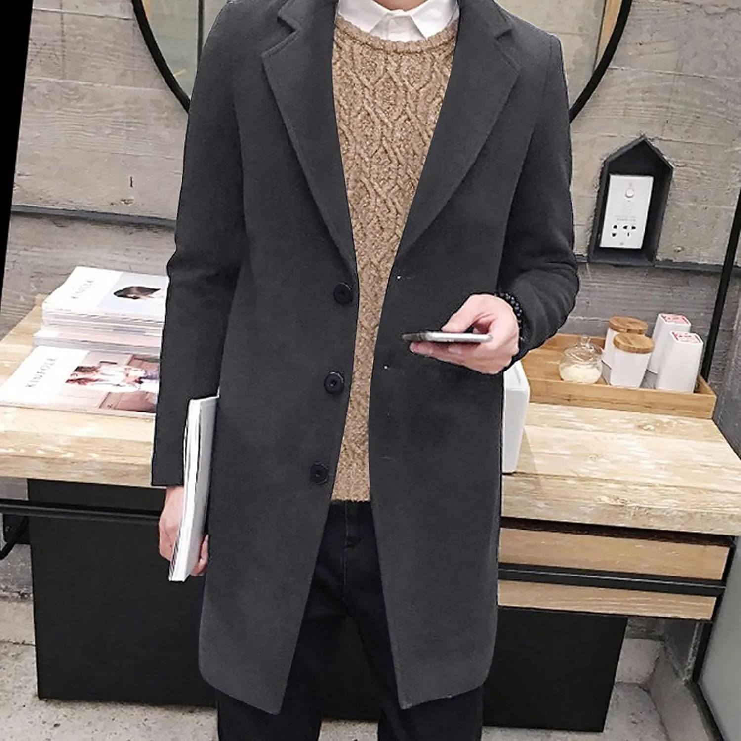 Men's Peacoat Casual Long Trench Coat Single Breasted Pea Regular Fit Warm Winter Overcoat Work Dress Jacket, M-5XL
