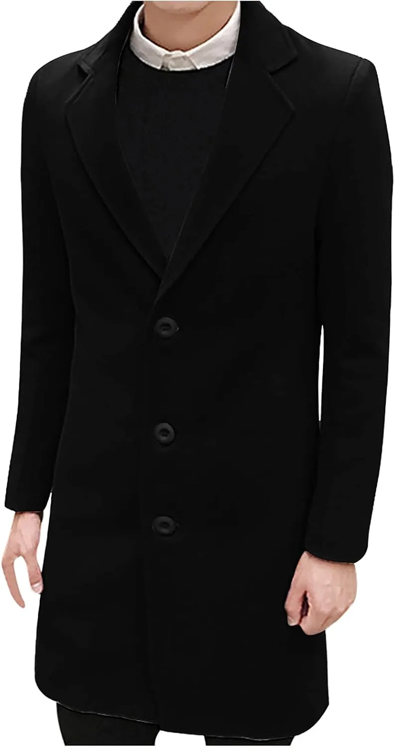 Men's Peacoat Casual Long Trench Coat Single Breasted Pea Regular Fit Warm Winter Overcoat Work Dress Jacket, M-5XL