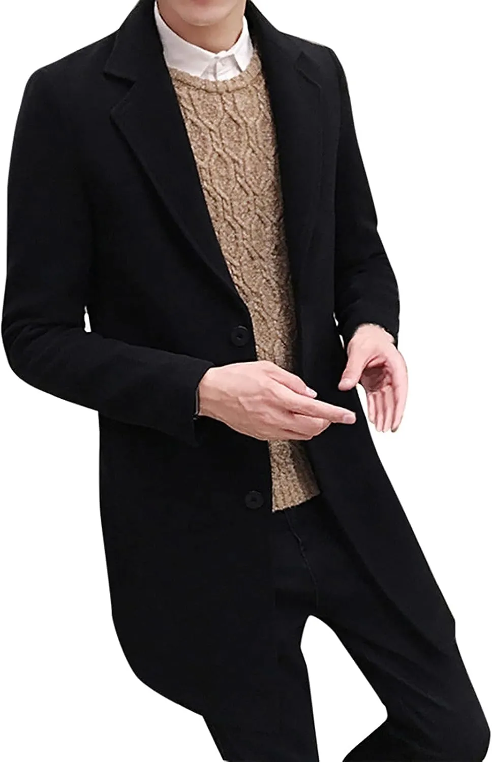 Men's Peacoat Casual Long Trench Coat Single Breasted Pea Regular Fit Warm Winter Overcoat Work Dress Jacket, M-5XL