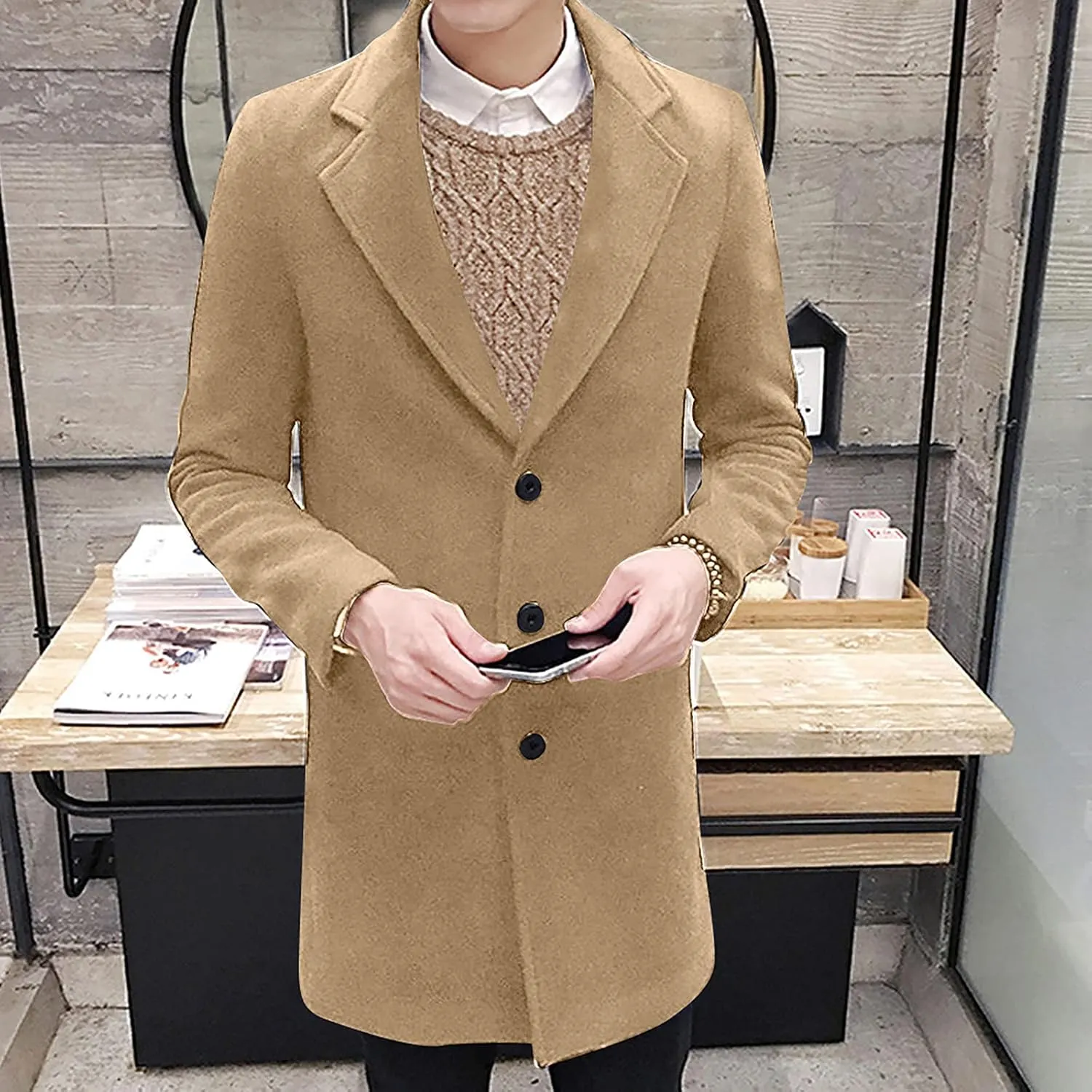 Men's Peacoat Casual Long Trench Coat Single Breasted Pea Regular Fit Warm Winter Overcoat Work Dress Jacket, M-5XL