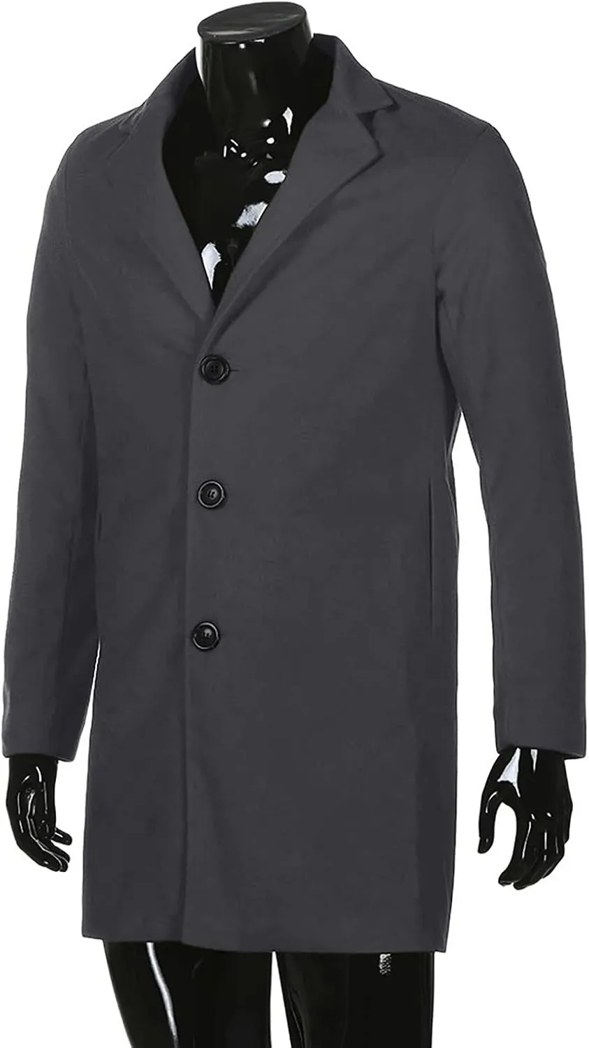 Men's Peacoat Casual Long Trench Coat Single Breasted Pea Regular Fit Warm Winter Overcoat Work Dress Jacket, M-5XL