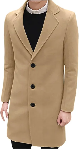 Men's Peacoat Casual Long Trench Coat Single Breasted Pea Regular Fit Warm Winter Overcoat Work Dress Jacket, M-5XL