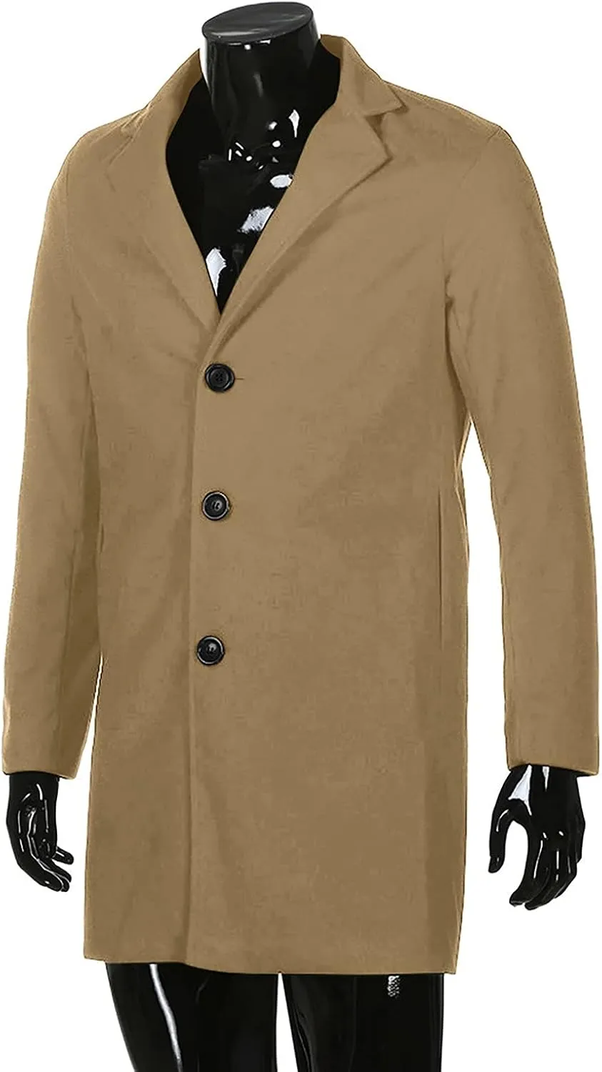 Men's Peacoat Casual Long Trench Coat Single Breasted Pea Regular Fit Warm Winter Overcoat Work Dress Jacket, M-5XL