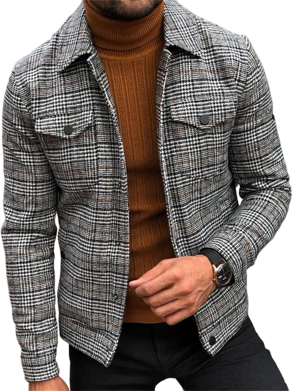 Mens Plaid Blazer Business Sports Coat Casual Slim Fit Checkered Blazer Single Breasted Button Down Jacket for Men