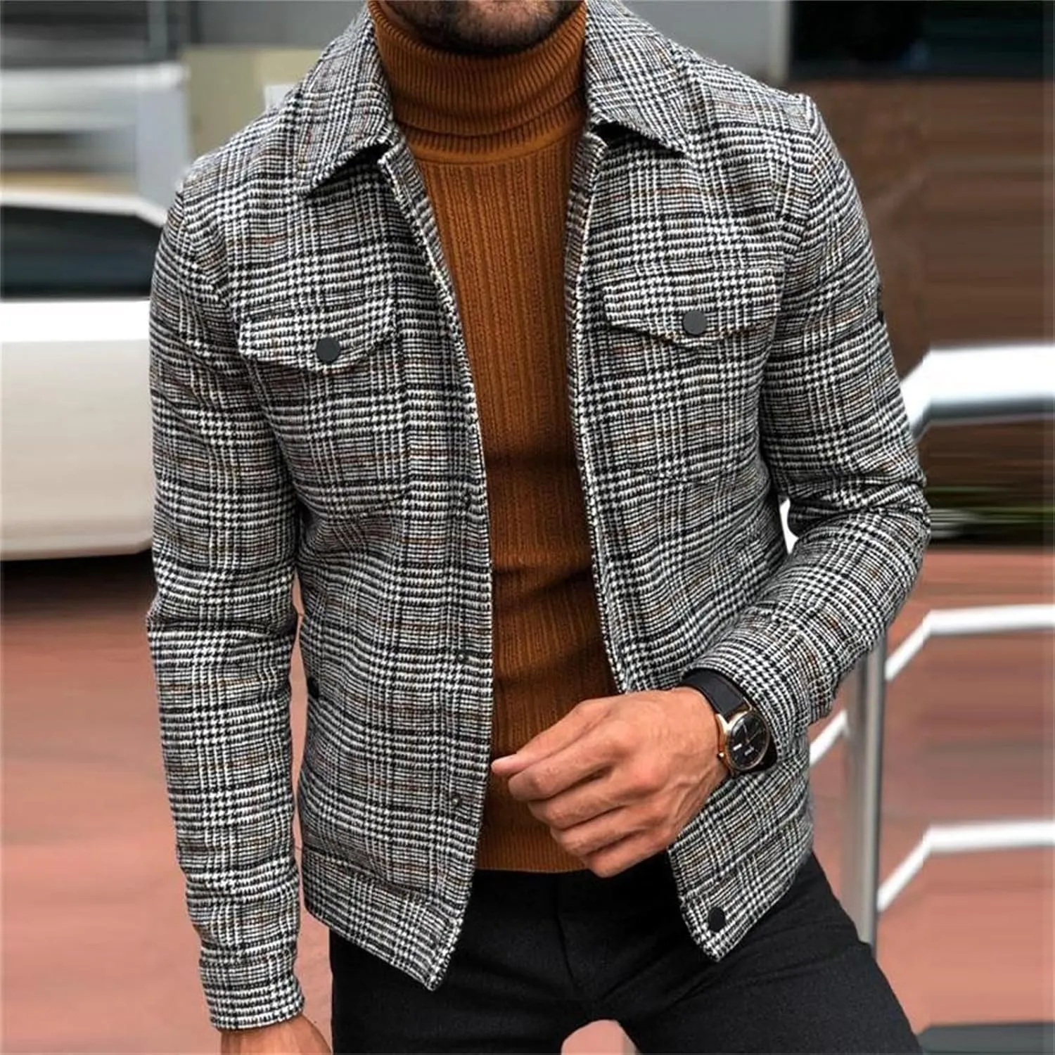Mens Plaid Blazer Business Sports Coat Casual Slim Fit Checkered Blazer Single Breasted Button Down Jacket for Men